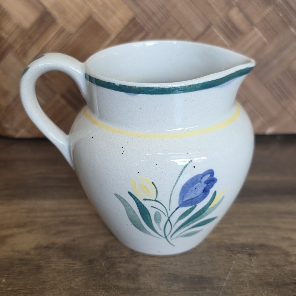 Adams Stoneware Pitcher Floral Tulips Creamer Flower Pot Vase 3.5" x 4"